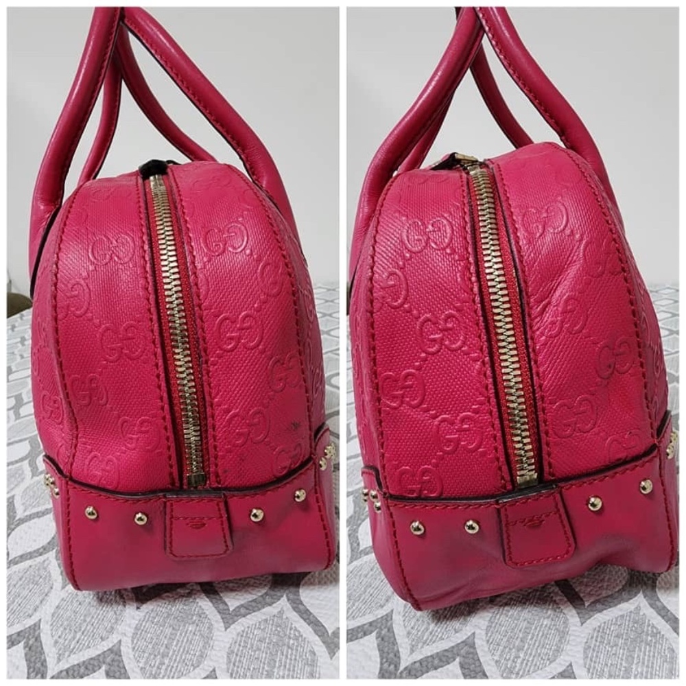 Authentic GUCCI Bright Diamante Textured Leather Top Handle Bag Pink - Picture 10 of 16